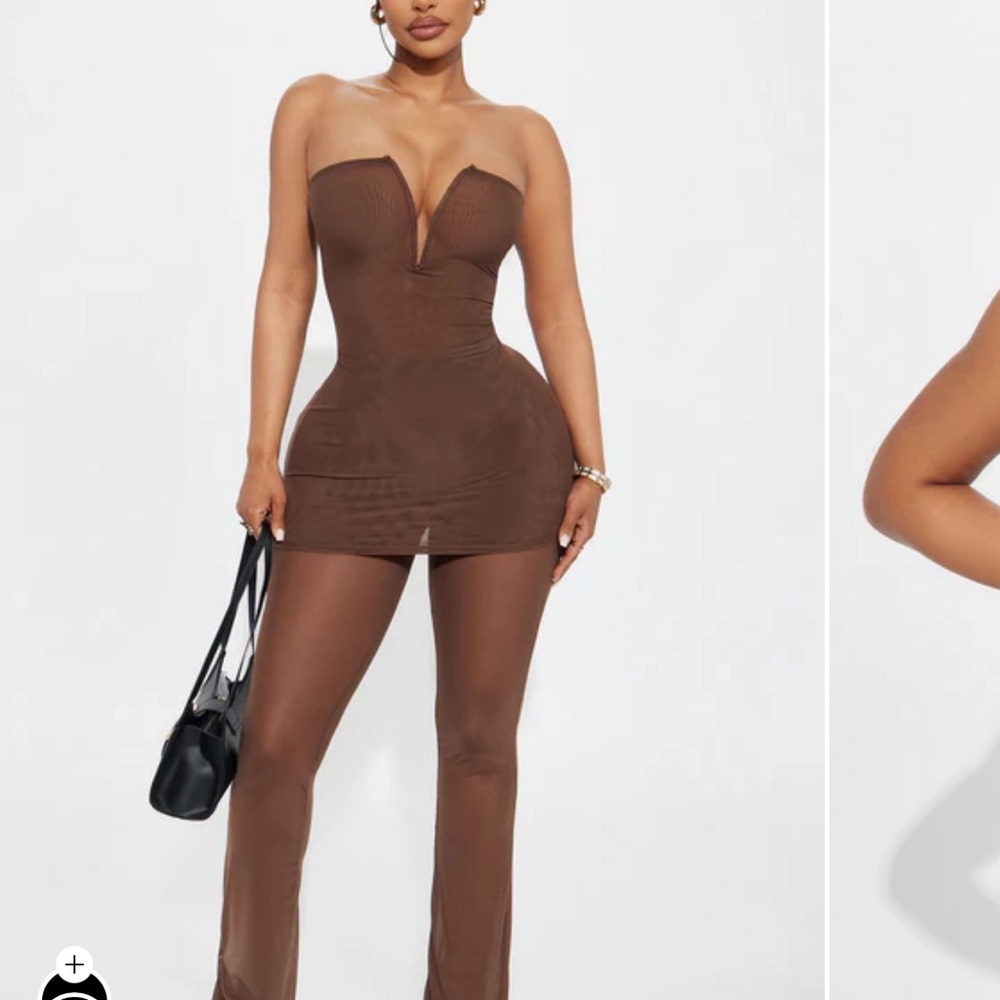 Brown Strapless (mesh) 2 piece set